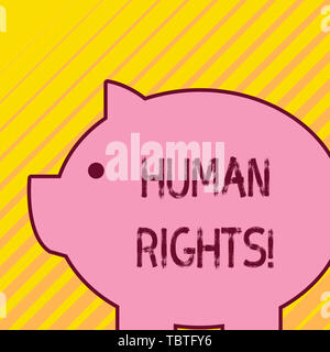 Schreiben Hinweis anzeigen Huanalysis Rechte. Business Konzept für die Gleichheit der kämpfen für ihre Rechte Individualität Fett riesige Pink Pig plump wie Piggy Stockfoto