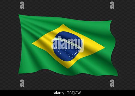 3D-Wehende Flagge von Brasilien. Vector Illustration Stock Vektor