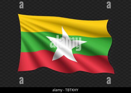 3D-Wehende Flagge von Myanmar. Vector Illustration Stock Vektor