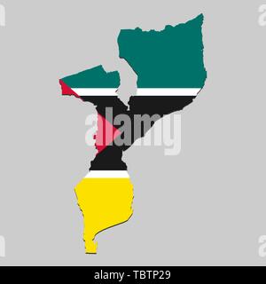 Karte von Mosambik mit National Flagge. Vector Illustration Stock Vektor