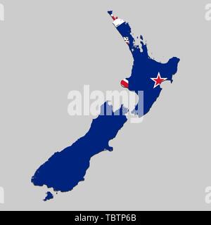Karte von Neuseeland mit National Flagge. Vector Illustration Stock Vektor