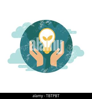 Vector grün eco Energiekonzept, Anlage im Inneren der Lampe Grüne Erde wachsen, grünes Blatt Papier Art. weißen Hintergrund. Stock Vektor