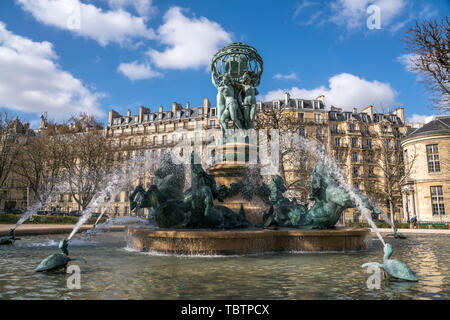 Brunnen Fontaine des Quatre-Parties-du-Monde im im Jardin Marco-Polo, Paris, Frankreich | Brunnen Fontaine de l'Observatoire at Jardin Marco-Polo, Stockfoto