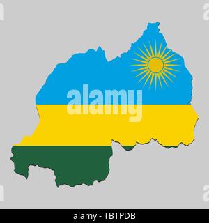 Karte von Ruanda mit National Flagge. Vector Illustration Stock Vektor