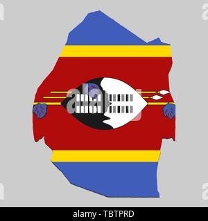 Karte von Swasiland mit National Flagge. Vector Illustration Stock Vektor