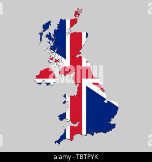 Karte von Großbritannien mit National Flagge. Vector Illustration. Stock Vektor