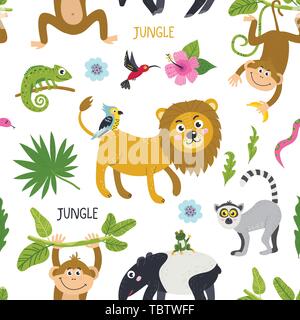 Nahtlose Muster mit niedlichen Tiere aus dem Dschungel Stock Vektor