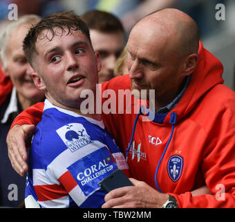 St. Helens, Großbritannien, 1. 6. 2019. 01. Juni 2019. Völlig Gottlosen Stadion, St. Helens, England; Rugby League Coral Challenge Cup, St. Helens vs Wakefield Trinity; Jack Croft von Wakefield Trinity Dean Williams/RugbyPixUK Stockfoto