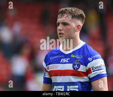 St. Helens, Großbritannien, 1. 6. 2019. 01. Juni 2019. Völlig Gottlosen Stadion, St. Helens, England; Rugby League Coral Challenge Cup, St. Helens vs Wakefield Trinity; Jack Croft von Wakefield Trinity. Dean Williams/RugbyPixUK Stockfoto