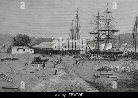 La Española. Santo Domingo. Muelle de La Enramada" "y Aduana. Grabado. La Ilustración Española y Americana, 22 de marzo de 1882. Stockfoto