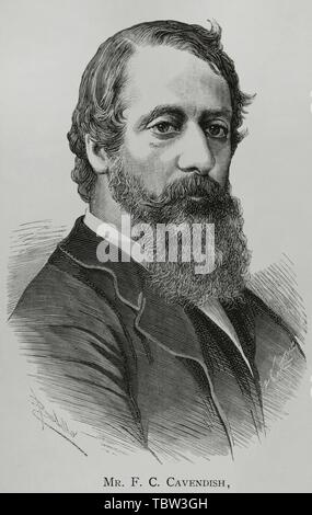 Lord Frederick Charles Cavendish (1836-1882). Político inglés liberal. Primer secretario de Irlanda. Dibujo por Badillo. Grabado por Arturo Carretero (1852-1903). La Ilustración Española y Americana, 22 de Mayo de 1882. Stockfoto