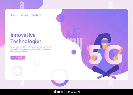 High-speed mobile 5G-Technologie Konzept mit Zeichen. Kommunikation wireless Network Systems und Internet. Vorlage für die Website, Landing Page, Web Stock Vektor