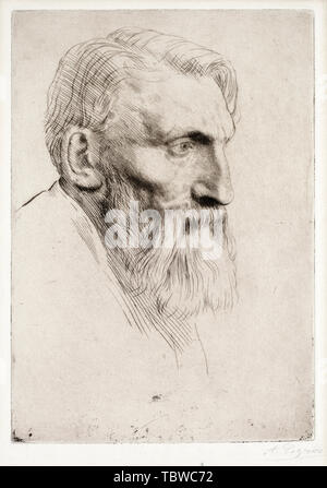 Auguste Rodin, Porträt des Künstlers, Zeichnung von Alphonse Legros, 1881 Stockfoto