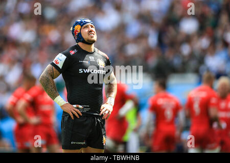 1. Juni 2019, Twickenham, Twickenham Stadium, England; Gallagher English Premiership Play-Off Finale 2019, Exeter Chiefs vs Sarazenen; Jack Nowell (15) von Exeter Credit: Georgie Kerr/News Bilder Stockfoto