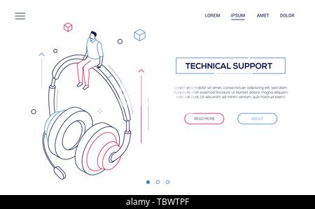 Technischer Support - Line Design Stil isometrische Web Banner Stock Vektor