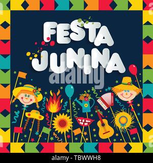 Festa Junina Dorffest in Lateinamerika. Icons Set Abbildung. Stock Vektor