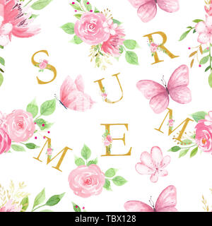 Sommer Aquarell nahtlose Muster Stockfoto