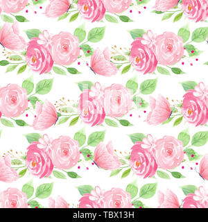 Schmetterlinge und Rosen Aquarell nahtlose Muster Stockfoto