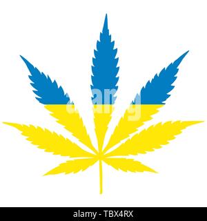 Das Konzept der Legalisierung von Marihuana in der Ukraine. Cannabis leaf von Marihuana in Form der Ukrainische Flagge. Stock Vektor