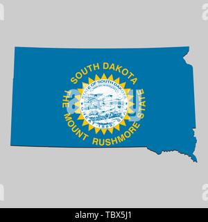 Karte von South Dakota ist ein Staat USA mit Flagge. Vector Illustration Stock Vektor