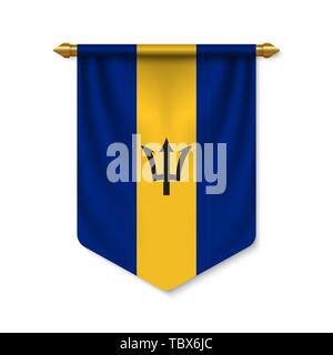 3d realistische Wimpel mit Flagge von Barbados. Vector Illustration Stock Vektor