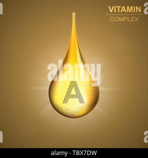 Vitamin A gold glänzenden drop Symbol. Retinol Vitamin Komplex Hintergrund Stock Vektor