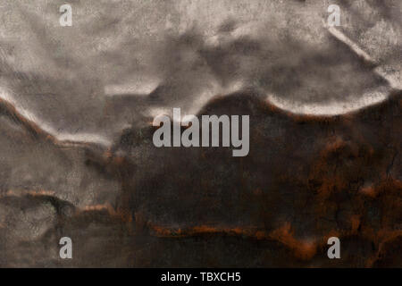 Zerknittert und Stahl und Kupfer Texture verkratzt. Zusammenfassung Hintergrund. Stockfoto