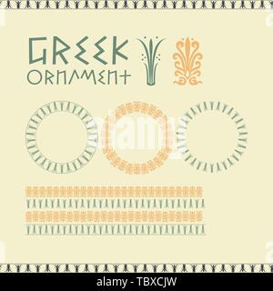 Griechische traditionelle Ornament, Mäander Grenze gesetzt. Vektor Antike Bilderrahmen. Deko element Muster. Ethnische Vektor isoliert Abbildung. Kann als Teiler, Rahmen, andere Design verwendet werden. Stock Vektor