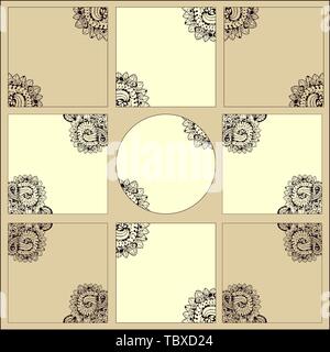 Kalligrafische Hand gezeichnet doodle Element auf die quadratische Form, dekorative Seite Ecke. Stock Vektor