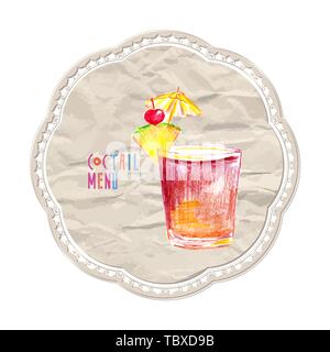 Cocktail Abbildung, Vektor Hand gezeichnet im Menü Objekt Stock Vektor