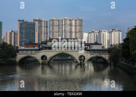 Chengdu Funan River Anshun Covered Bridge Stockfoto