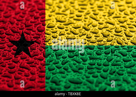 Nationalflagge von Guinea Bissau aus Wassertropfen. Hintergrund Prognose Konzept. Stockfoto