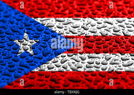 Nationalflagge von Puerto Rico aus Wassertropfen. Hintergrund Prognose Konzept. Stockfoto