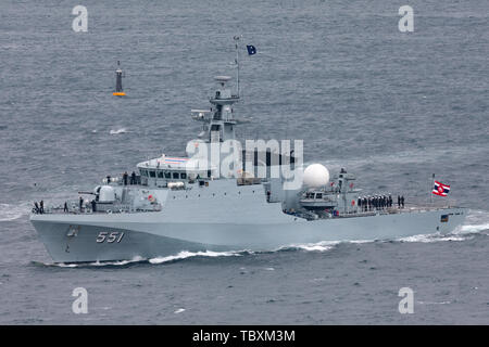 HTMS Krabi (OPV-1382) Offshore patrol Vessel (OPV) der Royal Thai Navy Abfahrt Sydney Hafen. Stockfoto