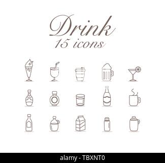 Trinken 15 Symbole gesetzt Abbildung Design. Vektor Stock Vektor