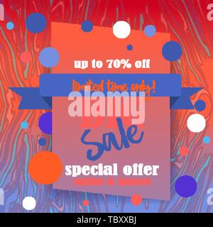 Big Verkauf flayer Vorlage für Web und Print mit neon Wellen Marmor Muster Hintergrund in neon blau und orange Farben. Kreative vektor design, elegante c Stock Vektor