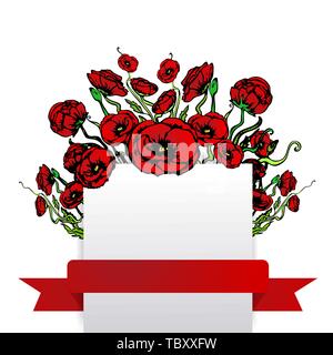Seite Vorlage für Web und Print grauer Hintergrund mit roten Blumen. Kreative vektor design, elegant mit Mohn Blumen Konzept Stock Vektor