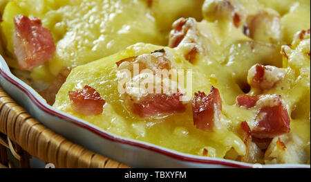 Huhn Tartiflette, Französisch Chicken Gratin Stockfoto