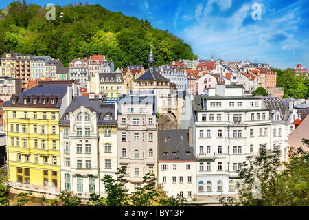 Die schöne Architektur der Stadt Karlovy Vary in der Tschechischen Republik Stockfoto