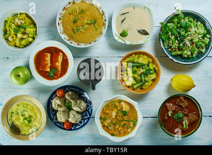 Maharashtrian nationale Küche, Traditionelle sortierten Asien Gerichte, Ansicht von oben. Stockfoto