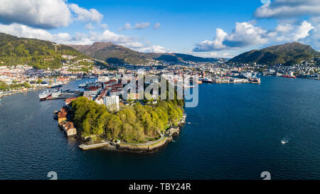 Bergen Altstadt Luftbild. Bergen, Norwegen. Stockfoto