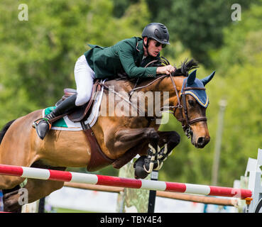 In Langley, British Columbia, KÖNNEN. 2. Juni 2019. JORDAN COYLE (IRL) Fahrten ERISTOV in der longines FEI Jumping Nationen CupÂª von Kanada für Thunderbird Show Park am 2. Juni 2019 in Langley BC Kanada. Credit: Cara Grimshaw/ZUMA Draht/Alamy leben Nachrichten Stockfoto