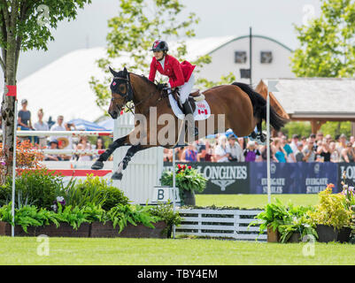 In Langley, British Columbia, KÖNNEN. 2. Juni 2019. TIffANY fördern (können) Fahrten FIGOR in der longines FEI Jumping Nationen CupÂª von Kanada für Thunderbird Show Park am 2. Juni 2019 in Langley BC Kanada. Credit: Cara Grimshaw/ZUMA Draht/Alamy leben Nachrichten Stockfoto