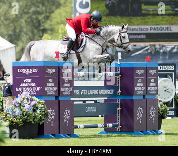 In Langley, British Columbia, KÖNNEN. 2. Juni 2019. FRANCISCO PASQUEL (MEX) Fahrten CORONADO in der longines FEI Jumping Nations Cup™ von Kanada für Thunderbird Show Park am 2. Juni 2019 in Langley BC Kanada. Credit: Cara Grimshaw/ZUMA Draht/Alamy leben Nachrichten Stockfoto