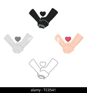 Hände Symbol im Cartoon Stil, schwarz auf weißem Hintergrund. Romantische symbol Vektor Illustration. Stock Vektor