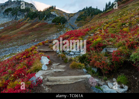 Trail schneidet durch Bürste wechselnden Farben im Herbst auf dem Weg nach Pinnacle Peak Stockfoto