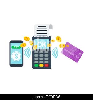 Das kontaktlose Bezahlen mit Hilfe von RFID und NFC-Technologie Stock Vektor