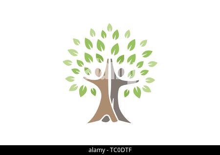 Creative People Tree Logo Design Illustration Stock Vektor