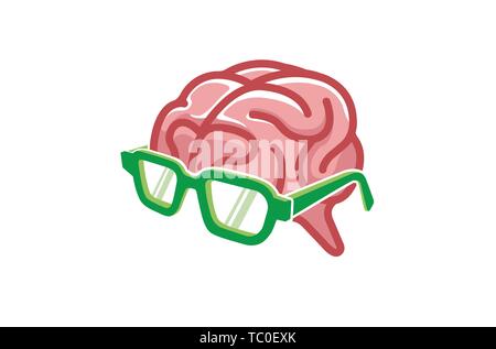 Geek Brille Gehirn Geist Logo Vektor Symbol Design Illustration Stock Vektor