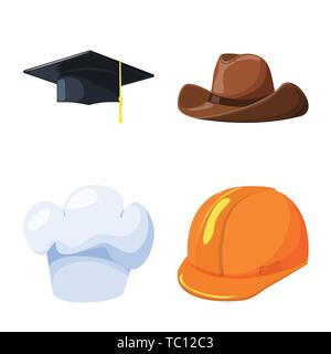 Isoliertes Objekt von Kopfbedeckungen und napper unterzeichnen. Sammlung von Kopfbedeckungen und Helm Vector Symbol für das Lager. Stock Vektor